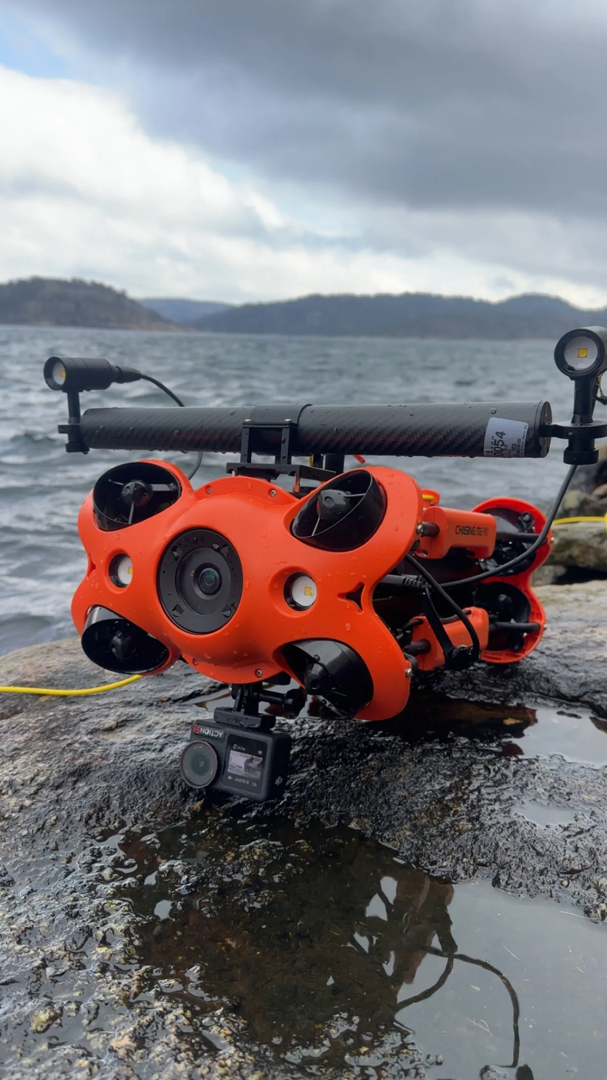 Chasing ROV ready for underwater inspection — coastal launch site, Norway