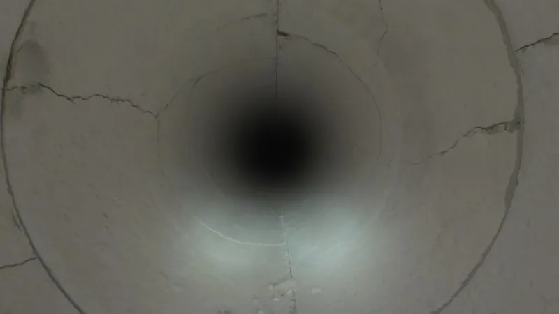 Internal heater ventilation pipe drone inspection — surface condition