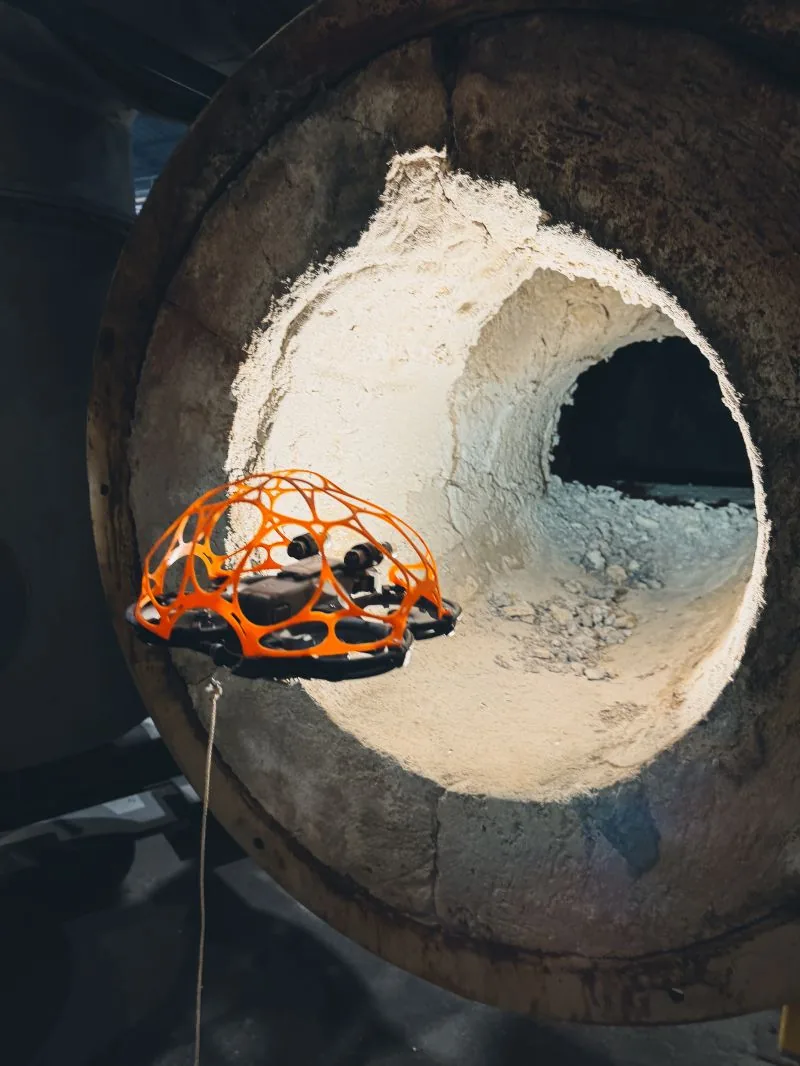 Heater ventilation pipe drone inspection — confined space