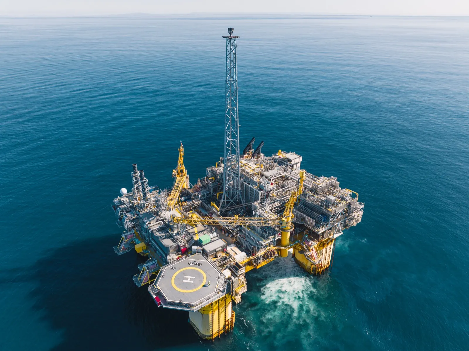 Offshore platform aerial photography at sunset, Norwegian Continental Shelf